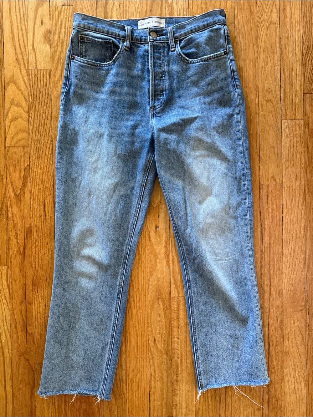 Denim Forum sz 28 Arlo High Rise Straihht Medium Blue Jeans great condition